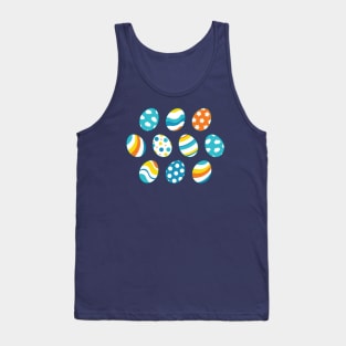 Egg Pattern | Blue Yellow Orange | Stripes Clouds Flowers Dots | Brown Tank Top